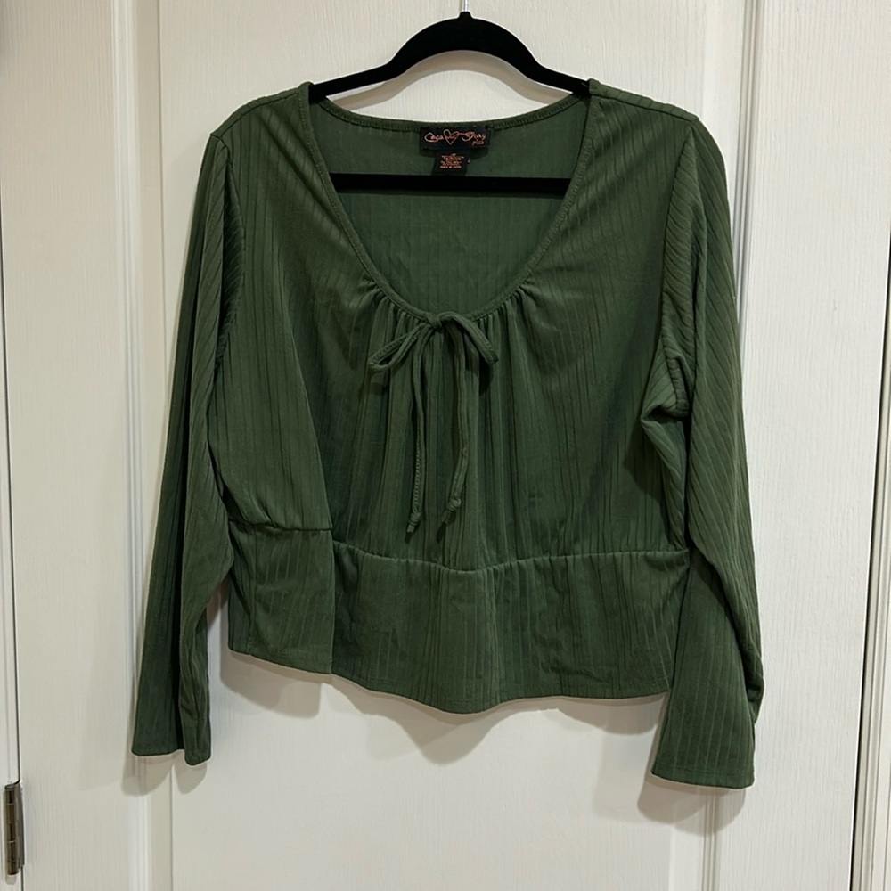 Olive Green Casual Long Sleeve Crop Top
